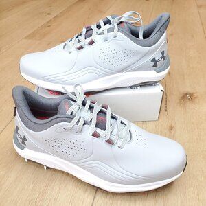 Under Armour Drive Pro Sneakers Mens 9 Gray White Golf Shoes Spiked 3026918-108